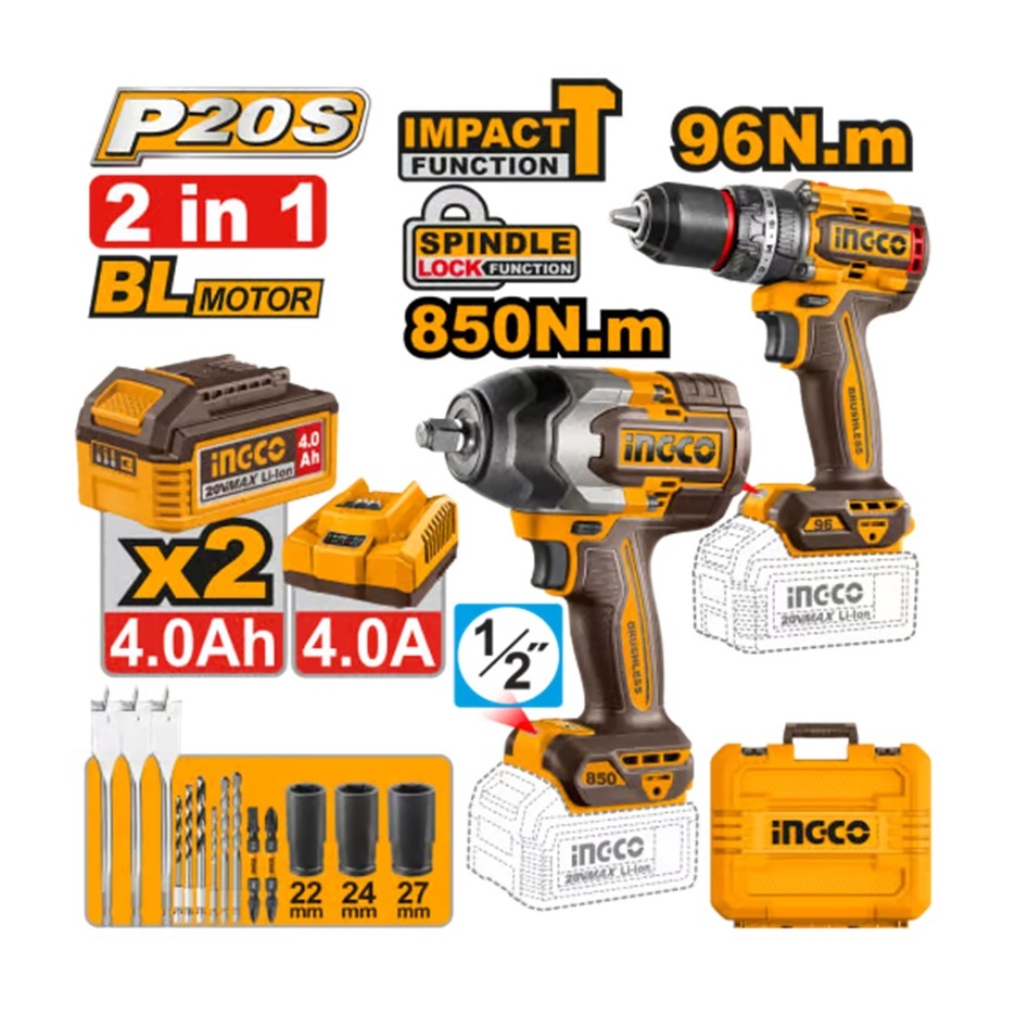 ست کمبو ابزار شارژی 2 عددی اینکو مدل COSLI250586