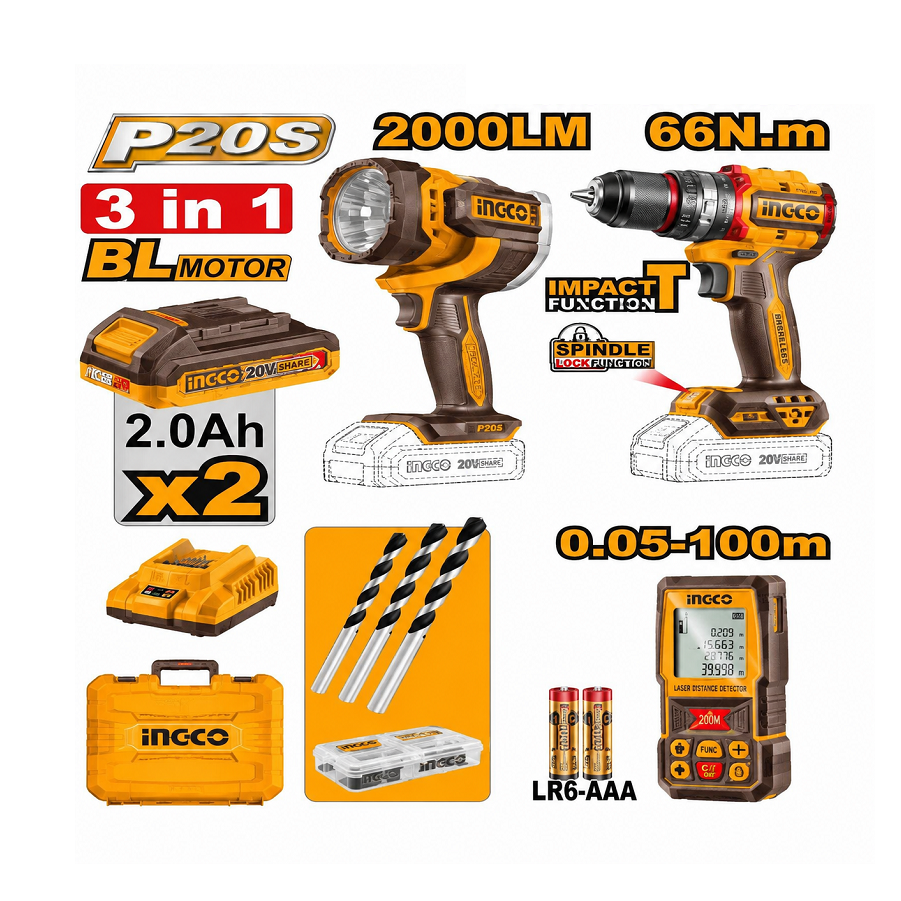 ست کمبو ابزار شارژی 3 عددی اینکو مدل COSLI250885